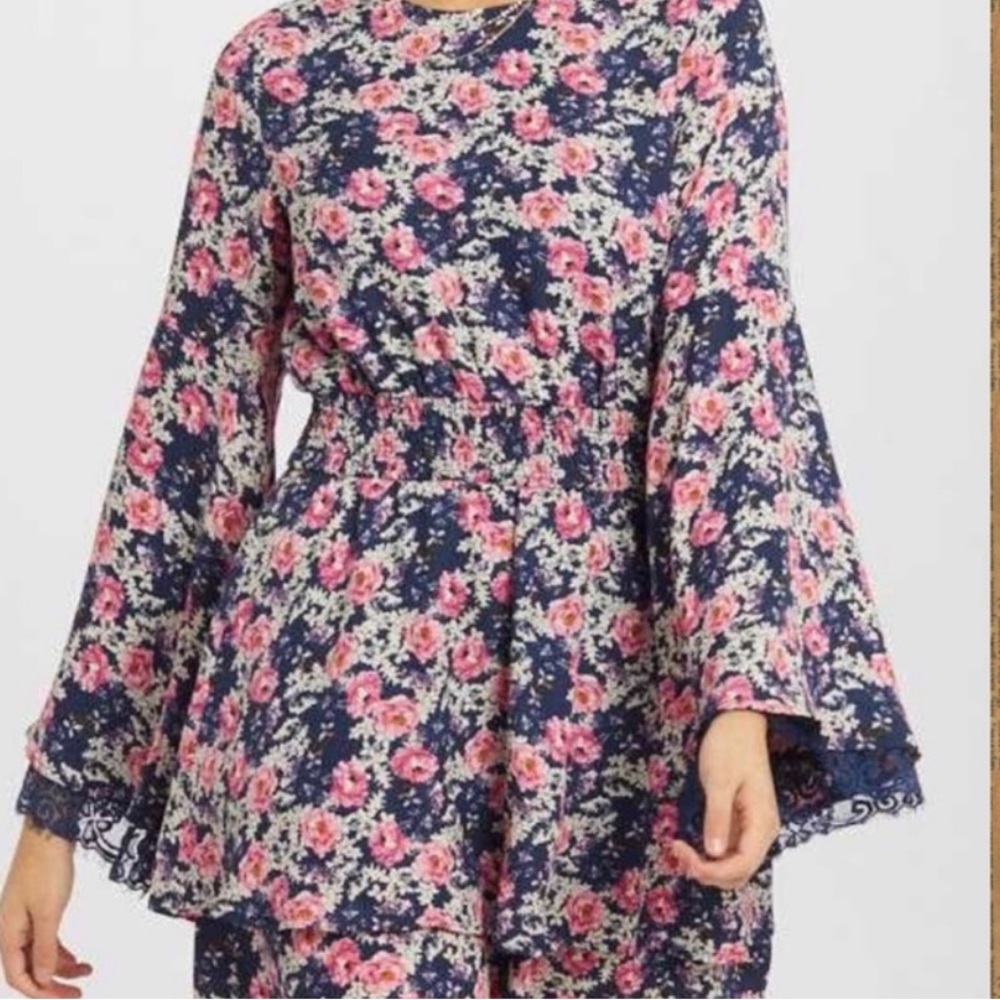 Altard State blue & pink lace floral dress size medium